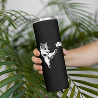 Vintage Sketch Soccer Cat Graphic Skinny Tumbler Kitten Kicking Football Sports Lover