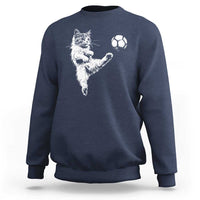 Vintage Sketch Soccer Cat Graphic Sweatshirt Kitten Kicking Football Sports Lover