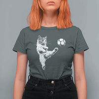 Vintage Sketch Soccer Cat Graphic T Shirt For Women Kitten Kicking Football Sports Lover