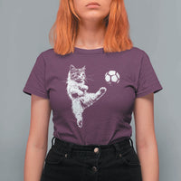 Vintage Sketch Soccer Cat Graphic T Shirt For Women Kitten Kicking Football Sports Lover
