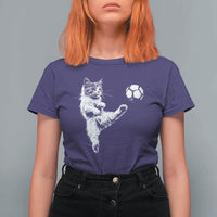 Vintage Sketch Soccer Cat Graphic T Shirt For Women Kitten Kicking Football Sports Lover