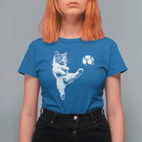 Vintage Sketch Soccer Cat Graphic T Shirt For Women Kitten Kicking Football Sports Lover