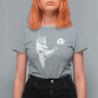 Vintage Sketch Soccer Cat Graphic T Shirt For Women Kitten Kicking Football Sports Lover