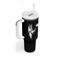 Vintage Sketch Soccer Cat Graphic Tumbler With Handle Kitten Kicking Football Sports Lover