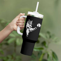 Vintage Sketch Soccer Cat Graphic Tumbler With Handle Kitten Kicking Football Sports Lover