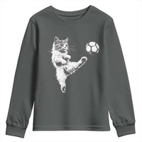 Vintage Sketch Soccer Cat Graphic Youth Sweatshirt Kitten Kicking Football Sports Lover