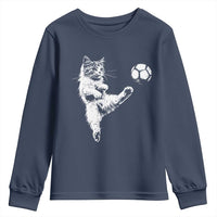 Vintage Sketch Soccer Cat Graphic Youth Sweatshirt Kitten Kicking Football Sports Lover
