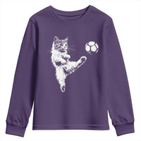 Vintage Sketch Soccer Cat Graphic Youth Sweatshirt Kitten Kicking Football Sports Lover