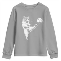 Vintage Sketch Soccer Cat Graphic Youth Sweatshirt Kitten Kicking Football Sports Lover