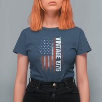 1976 Distressed American Flag T Shirt For Women Patriotic 50th Birthday Graphic