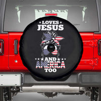 Loves Jesus and America Too Spare Tire Cover Christian Messy Bun 4th of July