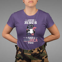 Loves Jesus and America Too Christian 4th of July Messy Bun T Shirt - Wonder Print Shop