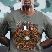 Loves Jesus and America Too Christian 4th of July Eagle T Shirt - Wonder Print Shop