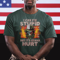 Soldier Skull T Shirt I Can Fix Stupid But It's Gonna Hurt Grumpy Veteran Skull - Wonder Print Shop