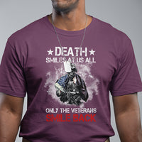 Veteran T Shirt Death Smiles At Us All Only The Veterans Smile Back American Flag Cover Skeleton - Wonder Print Shop
