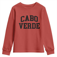 Cabo Verde Returns Home National Pride Varsity Style Youth Sweatshirt Cape Verde Minimalist Text Graphic
