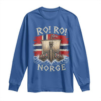 Retro Norge Viking Longship Ro Ro Long Sleeve Shirt Patriotic Norge Norwegian Flag Funny Rowing Support