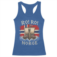 Retro Norge Viking Longship Ro Ro Racerback Tank Top Patriotic Norge Norwegian Flag Funny Rowing Support