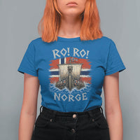 Retro Norge Viking Longship Ro Ro T Shirt For Women Patriotic Norge Norwegian Flag Funny Rowing Support