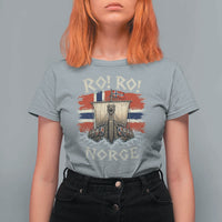 Retro Norge Viking Longship Ro Ro T Shirt For Women Patriotic Norge Norwegian Flag Funny Rowing Support