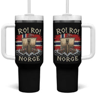 Retro Norge Viking Longship Ro Ro Tumbler With Handle Patriotic Norge Norwegian Flag Funny Rowing Support