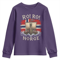 Retro Norge Viking Longship Ro Ro Youth Sweatshirt Patriotic Norge Norwegian Flag Funny Rowing Support