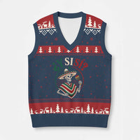 Funny Y Si Si Mexican Skeleton V-Neck Knit Sweater Vest What If Yes Mexico Sombrero Poncho Fiesta Graphic