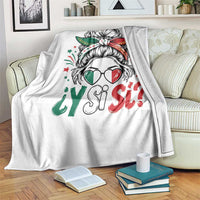 Y Si Si Mexican Flag Messy Bun with Sunglasses Graphic Throw Blanket What If Yes Mexico Latina Pride