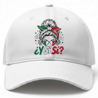 Y Si Si Mexican Flag Messy Bun with Sunglasses Graphic Baseball Cap What If Yes Mexico Latina Pride