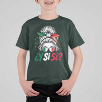 Y Si Si Mexican Flag Messy Bun with Sunglasses Graphic T Shirt For Kid What If Yes Mexico Latina Pride