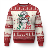 Y Si Si Mexican Flag Messy Bun with Sunglasses Graphic Ugly Christmas Sweater What If Yes Mexico Latina Pride