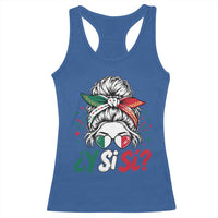 Y Si Si Mexican Flag Messy Bun with Sunglasses Graphic Racerback Tank Top What If Yes Mexico Latina Pride