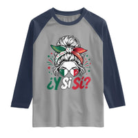 Y Si Si Mexican Flag Messy Bun with Sunglasses Graphic Raglan Shirt What If Yes Mexico Latina Pride
