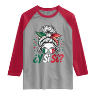 Y Si Si Mexican Flag Messy Bun with Sunglasses Graphic Raglan Shirt What If Yes Mexico Latina Pride