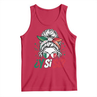 Y Si Si Mexican Flag Messy Bun with Sunglasses Graphic Tank Top What If Yes Mexico Latina Pride