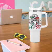 Y Si Si Mexican Flag Messy Bun with Sunglasses Graphic Tumbler With Handle What If Yes Mexico Latina Pride