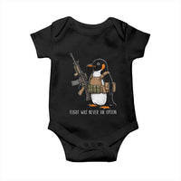 Flight Was Never An Option Tactical Penguin Baby Onesie Funny Military Camo Vest Combat Animal Dark Humor Graphic