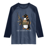 Flight Was Never An Option Tactical Penguin Raglan Shirt Funny Military Camo Vest Combat Animal Dark Humor Graphic