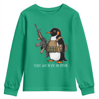 Flight Was Never An Option Tactical Penguin Youth Sweatshirt Funny Military Camo Vest Combat Animal Dark Humor Graphic