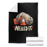 Funny Neil The Seal Nailed It Meme Throw Blanket Cute Chaotic Viral Elephant Seal Traffic Cone Pun
