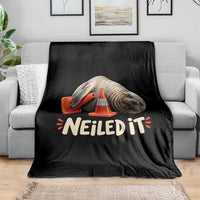 Funny Neil The Seal Nailed It Meme Throw Blanket Cute Chaotic Viral Elephant Seal Traffic Cone Pun