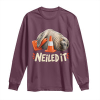Funny Neil The Seal Nailed It Meme Long Sleeve Shirt Cute Chaotic Viral Elephant Seal Traffic Cone Pun