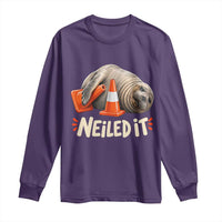 Funny Neil The Seal Nailed It Meme Long Sleeve Shirt Cute Chaotic Viral Elephant Seal Traffic Cone Pun