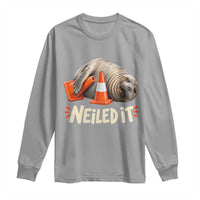 Funny Neil The Seal Nailed It Meme Long Sleeve Shirt Cute Chaotic Viral Elephant Seal Traffic Cone Pun