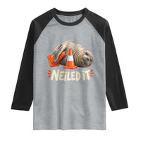 Funny Neil The Seal Nailed It Meme Raglan Shirt Cute Chaotic Viral Elephant Seal Traffic Cone Pun