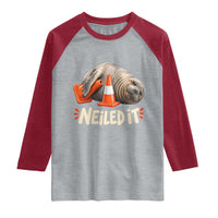 Funny Neil The Seal Nailed It Meme Raglan Shirt Cute Chaotic Viral Elephant Seal Traffic Cone Pun