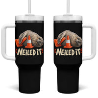 Funny Neil The Seal Nailed It Meme Tumbler With Handle Cute Chaotic Viral Elephant Seal Traffic Cone Pun