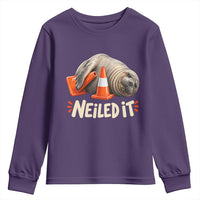 Funny Neil The Seal Nailed It Meme Youth Sweatshirt Cute Chaotic Viral Elephant Seal Traffic Cone Pun