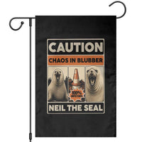 Retro Neil the Seal Caution Chaos in Blubber Garden Flag Funny Viral Chaotic Elephant Seal Traffic Cone Meme
