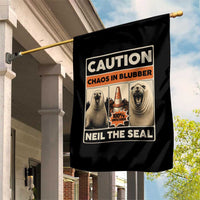 Retro Neil the Seal Caution Chaos in Blubber Garden Flag Funny Viral Chaotic Elephant Seal Traffic Cone Meme